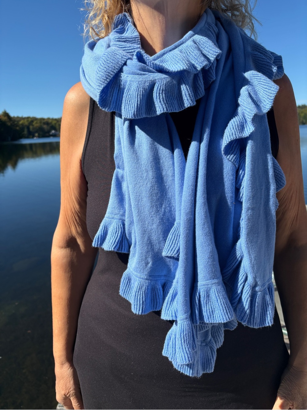 Beautiful Cornflower Blue Ruffle Edge Women's Scarf